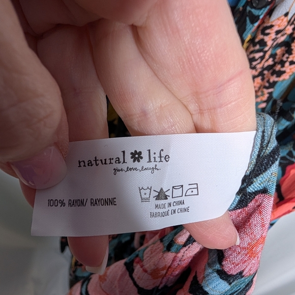 Natural Life Sidney Maxi Dress Black Coral Floral Boho Cottagecore Prairie Large - Picture 9 of 9